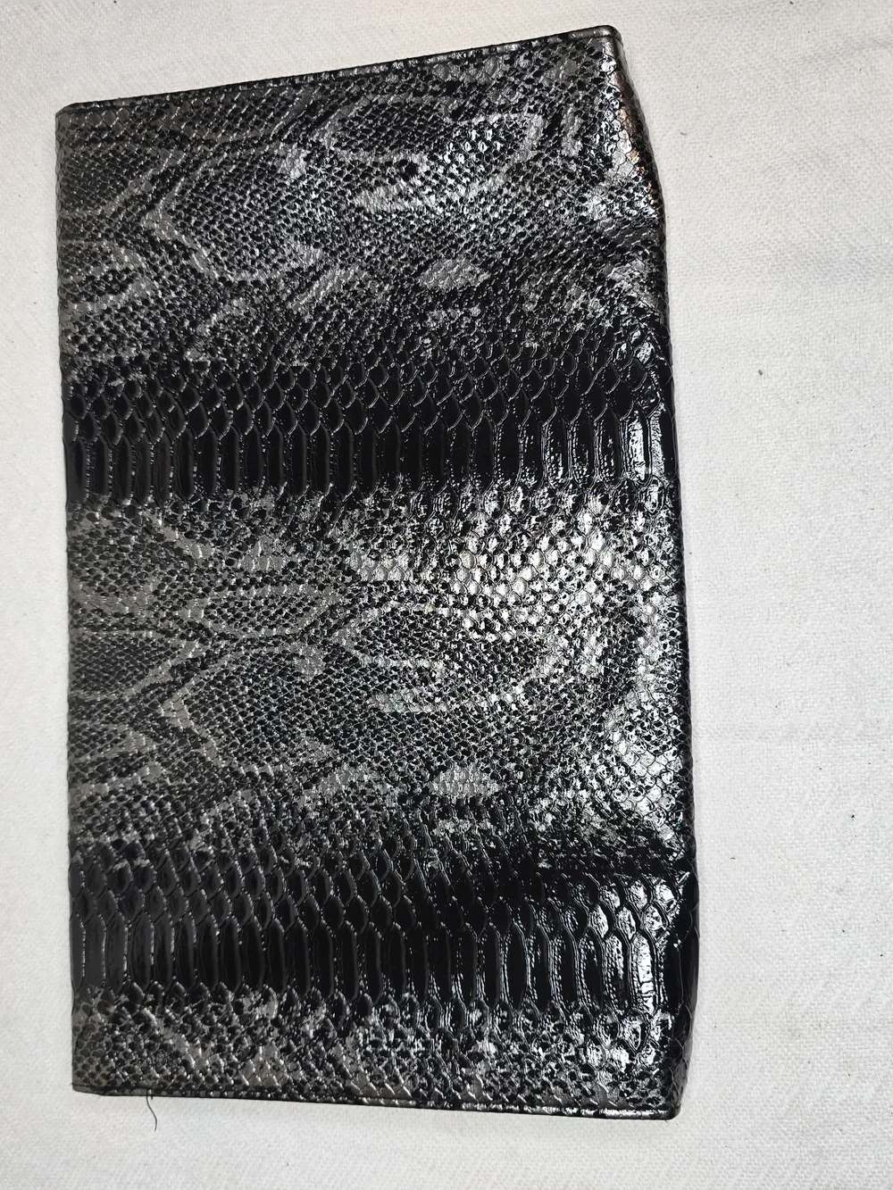 Black & Silver Snakeskin Print Envelope Clutch Bag